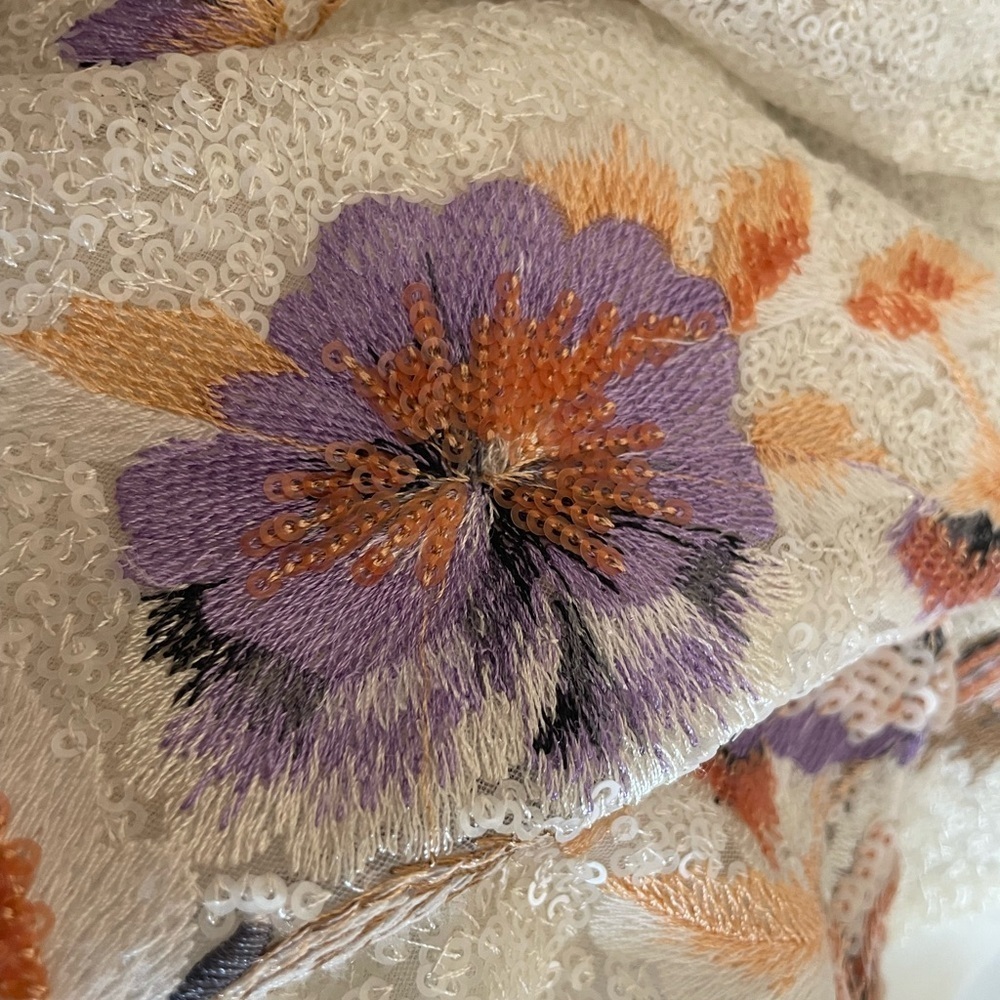 Zara Sequin & Embroidered Floral Mini Dress SMALL Backless Iridescent Ethereal - Picture 11 of 12